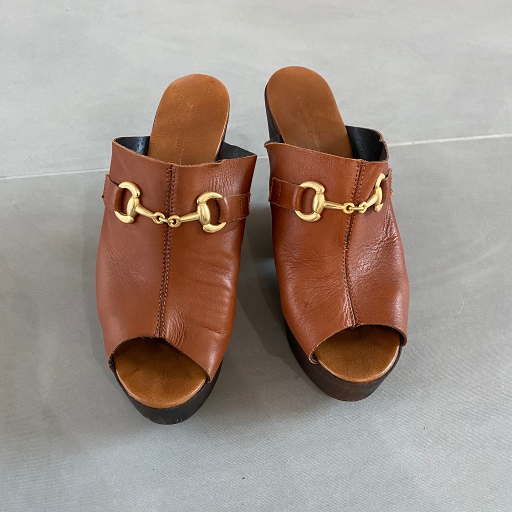 Charles David Tan Platforms with Horsebit Buckle